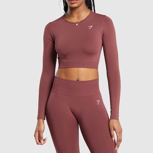 NEW Everyday Seamless Long Sleeve Crop Top Red - Picture 1 of 6
